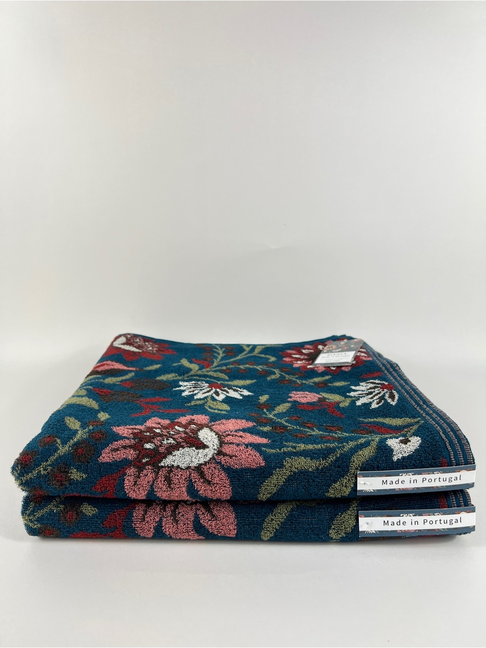 Bianca Luxury Bath Towels Green Burgundy Floral 100% Cotton Portugal 2 Pc NEW